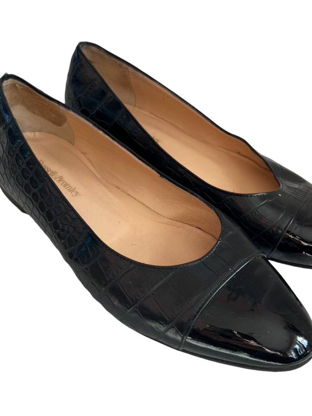 Russell & Bromley ballet flats black leather crocodile embossed cap toe 39 8